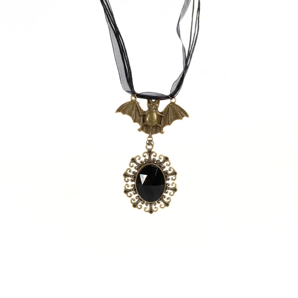 🔨 Gothic Victorian "Midnight Reverie" Bat Cameo Ribbon Necklace